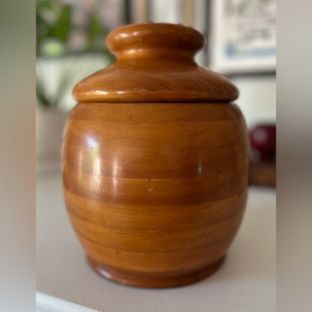 Vintage hand turned wooden lidded pot